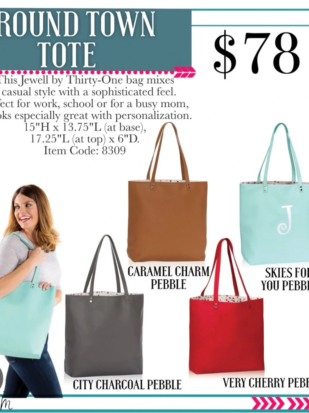 thirty-one Black Tote with Colorful Polka-Dot Trim